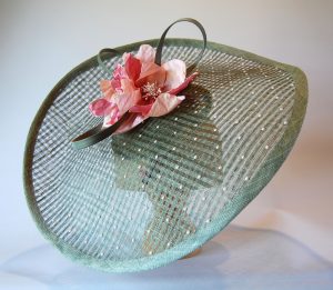 Sage Rose -a large freeform mesh headpiece with swarovski pearls and silk flower